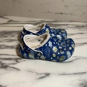 Crocs Classic Lined Hanukkah Clogs Child Size C10 Blue Slip On Shoes Toddler